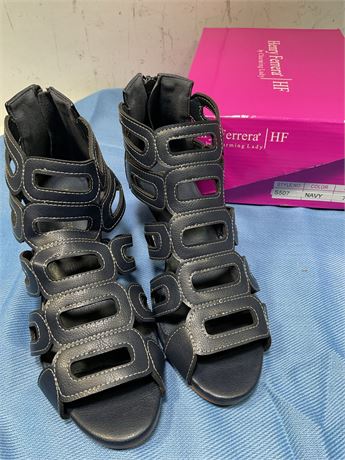 Henry Ferrera Charming Lady women's cage sandals navy blue 7