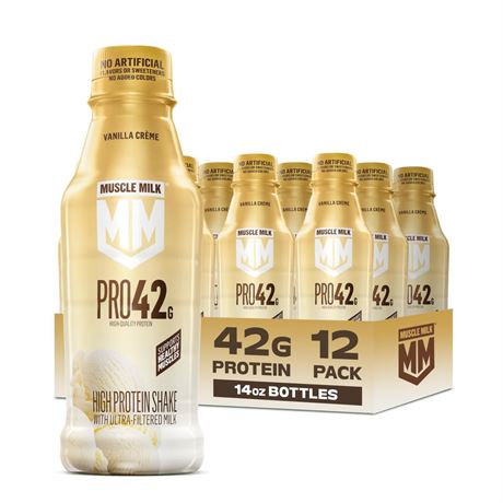 Muscle Milk Pro High Protein Shake, Vanilla Creme, 11 fl oz Bottles, (12 Pack)