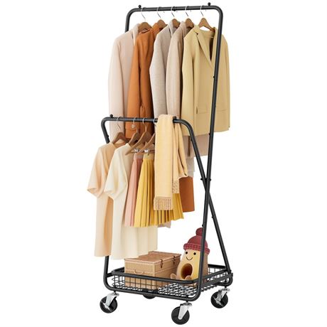 Gewudraw Coat Rack Freestanding Clothing Rack with Wheels, Rolling Garment Rack