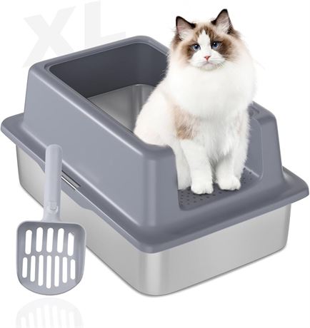 Stainless Steel Litter Box with Lid XL Enclosed Extra Large Litter Box for Big