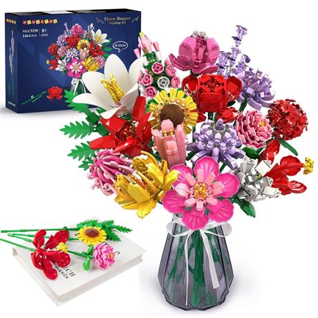 HOGOKIDS Flower Bouquet Set for Adults - Mother's Day 1461PCS Artificial