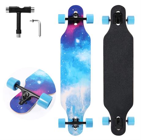 Longboard Skateboard, 41 Inch Drop Through Longboard Complete 9-Ply Nature