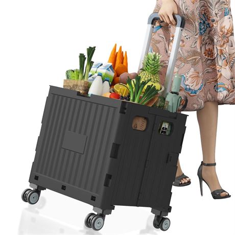 Folding Utility Cart with 4 Wheels, Foldable Cart with Telescoping Handle,