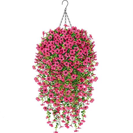 Artificial Hanging Flowers for Outdoors, Fake Hanging Plants with Baskets, UV
