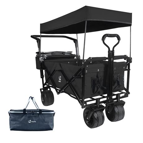 Collapsible Wagon Heavy Duty Folding Wagon Cart with Removable Canopy, 4" Wide