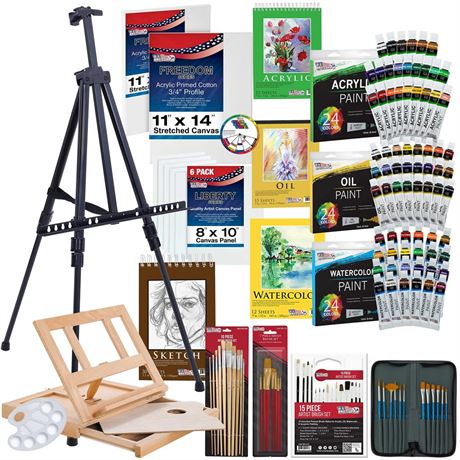 U.S. Art Supply 133-Piece Deluxe Ultimate Artist Painting Set with Aluminum and