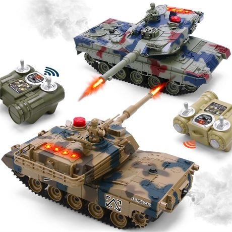 RC Tank Set, 1/24 Scale RC Army Battle Tanks with Life Indicators and Spray, 35