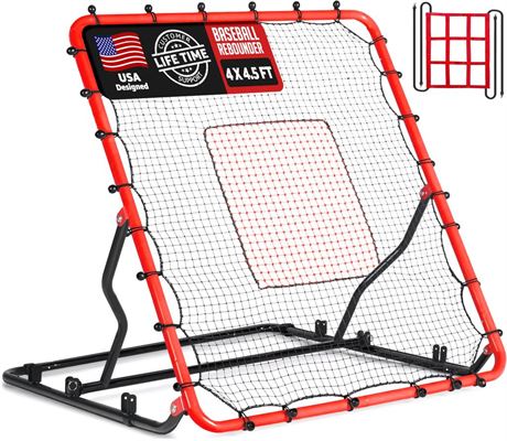 Baseball Rebounder Net, 4x4.5 FT Pitch Back Baseball Rebounder with 3