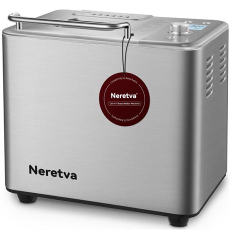 Neretva 20-IN-1 Bread Maker, Dual Heater 1.5LB/2LB Bread Machine Stainless