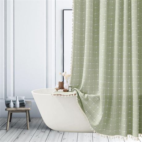 Sage Green Plaid Shower Curtain Farmhouse Checkered Boho Shower Curtains for