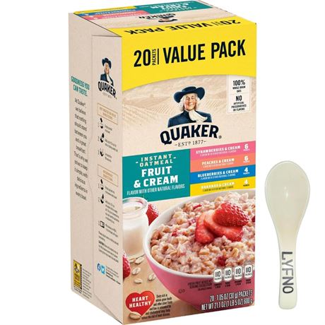 Quaker Instant Oatmeal, Fruit & Cream Variety Pack, Blueberry, Strawberry,