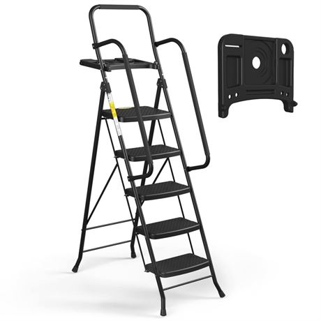 HBTower 5 Step Ladder, Folding Step Stool with Wide Anti-Slip Pedal, Sturdy