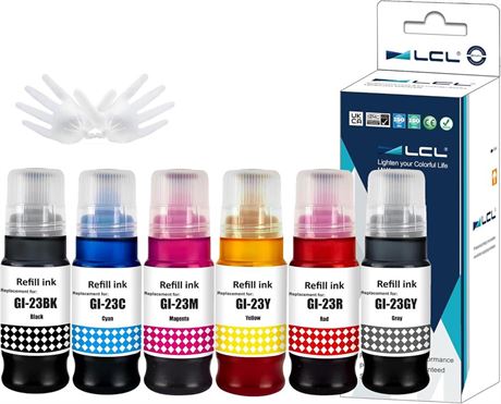 6-Pack LCL Compatible Ink Bottle Replacement for Canon GI23 GI-23 BK GI-23BK