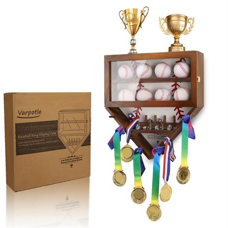 Baseball Ring Display Case, 17" Baseball Holder for Balls/Ring/Medals/Trophy