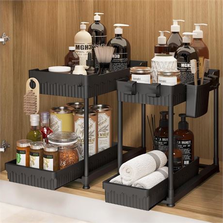 2 Pack Under Sink Organizer, 2-Tier Multi-Use Pull Out Kitchen Bathroom