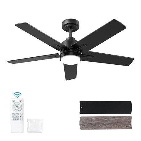 YUHAO 48 inch Black Ceiling Fan with Lights and Remote Control,Dimmable 3 Color