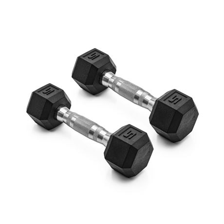 CAP Barbell, 5lb Coated Rubber Hex Dumbbell, Pair (No-Roll Design, Ergonomic