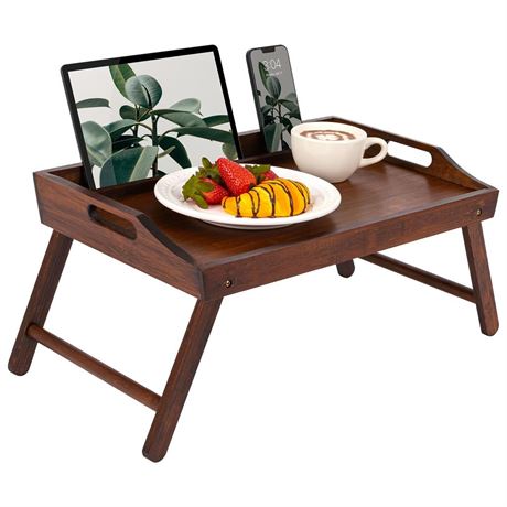 ROSSIE HOME Bamboo Wood Bed Tray, Lap Desk with Phone Holder - Fits up to 15.6