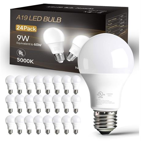 dalattin 24 Pack LED Bulbs Daylight White 5000K, 60 Watt Equivalent A19