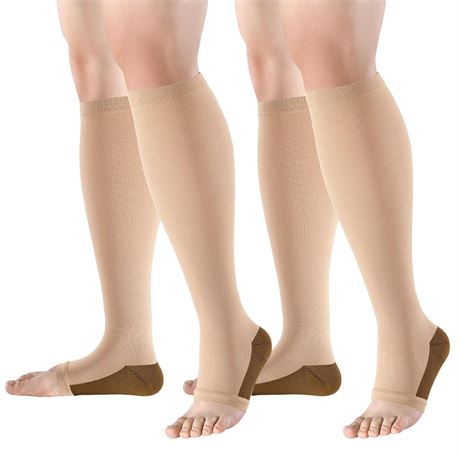 bropite Open Toe Compression Socks for Men & Women - 2 Pairs of 15-20 mmhg Knee