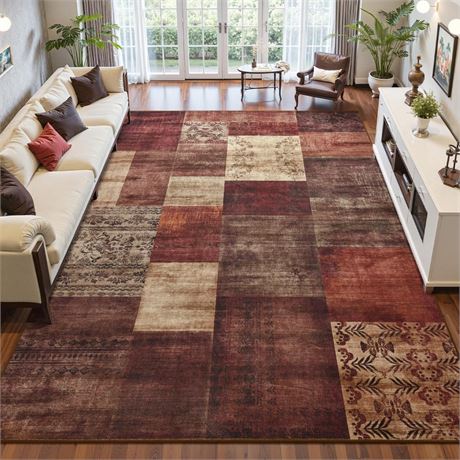 DweIke Washable Area Rugs 8x10 for Living Room, Large Modern Geometric Red Soft