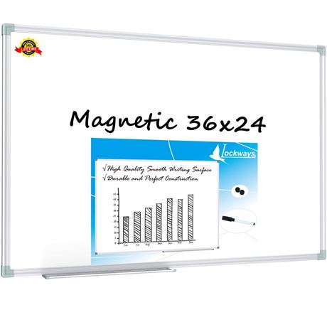 Lockways Magnetic Dry Erase Board, 36 x 24 Inch Magnetic Whiteboard White