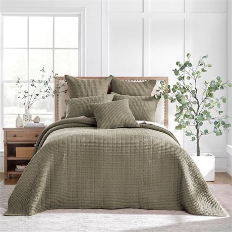 Macy's Levtex Home - Mills Waffle - Queen Bedspread Set - Taupe Cotton Waffle -