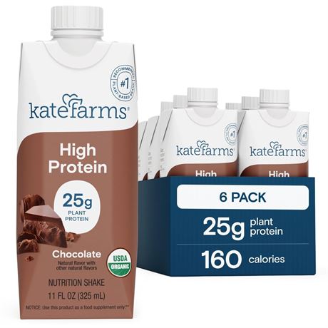 KATE FARMS Organic High Protein Chocolate Nutrition Shake, 25g Protein, 6g