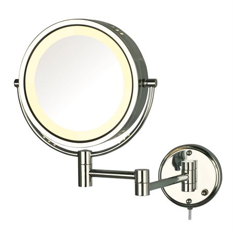 Jerdon 8.5-Inch Diameter Wall-Mounted Lighted Makeup Mirror with 8X-1X
