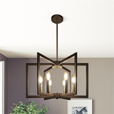 Klgxnrd 6-Light Modern Farmhouse Black Chandeliers for Entryway, Geometric