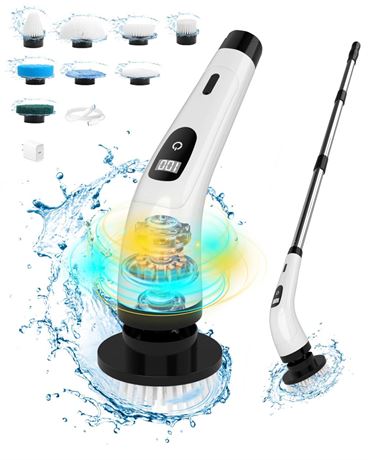 Electric Spin Scrubber,Shower Scrubber IPX7 Waterproof with 8 Replaceable Brush