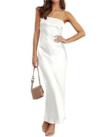 MEROKEETY Women 2024 Summer Strapless Satin Tube Bodycon Backless Wedding Guest