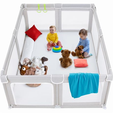 Baby Playpen - Baby Play Yard with Tear-Resistant Material, Anti-Slip Suckers,