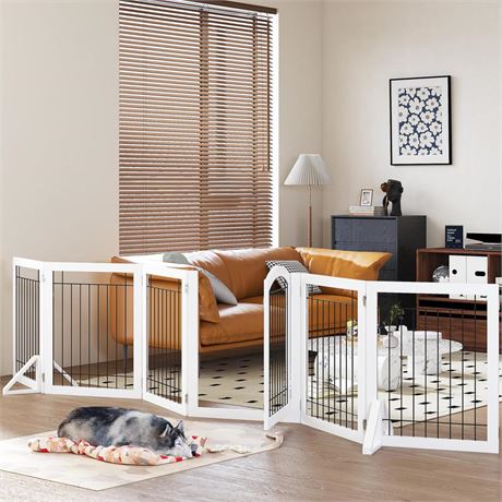 Pawland 144-Inch Extra Wide 30-Inches Tall Dog Gate With Door Walk Through,