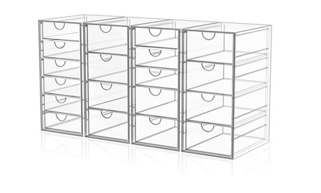 L Acrylic Makeup Organizer with 19 Drawers, 4 Pack Clear Storage Drawers,