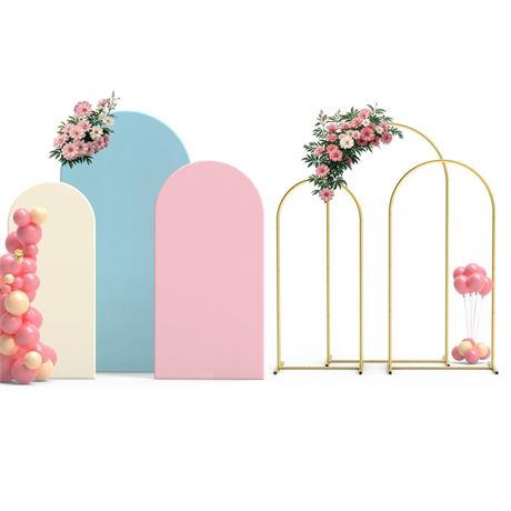 Metal Arch Backdrop Stand and Cover Set of 3, 6FT, 6.6FT, 7.2FT Wedding Arch