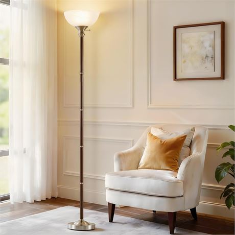 Wood Floor Lamp for Living Room - Walnut Standing Lamp with Glass Shade