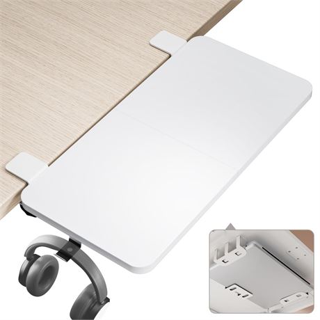 PEGZONE Desk Extender Tray, 24" x 12", with Laptop Holder, Medium, White | Desk