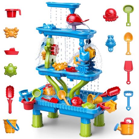 WATUDOU 4-Tier Sand and Water Table for Toddlers 18M+, Outdoor Splash Water