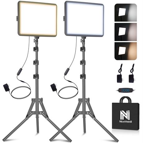 2-Pack Photography Lighting Kit, NiceVeedi 25W LED Video Light Kit, 2900-7000K