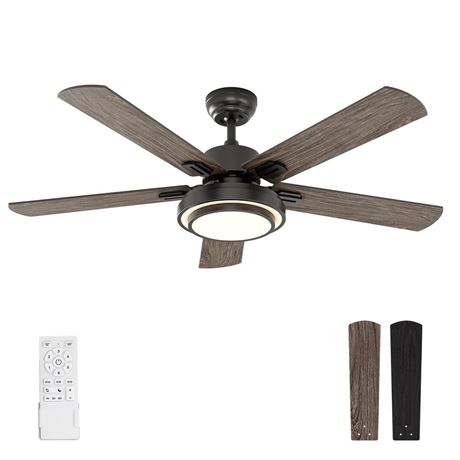 warmiplanet Ceiling Fans with Lights and Remote Control, 52 Inch, 6 Speeds