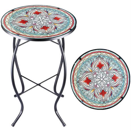 Patio Side Table Outdoor Mosaic Table Accent Coffee Table,End Table Small Porch
