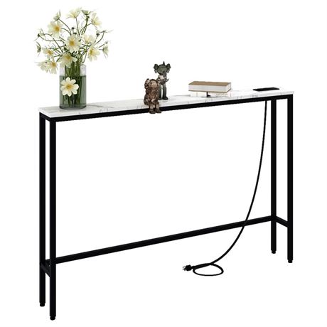 OFFSITE 5.9" Skinny Console Table with Outlet, 47" Sllm Sofa Table Behind