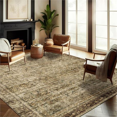 CHAMPLANT 5x7 Washable Area Rug Vintage Brown Traditional Floor Cover Foldable