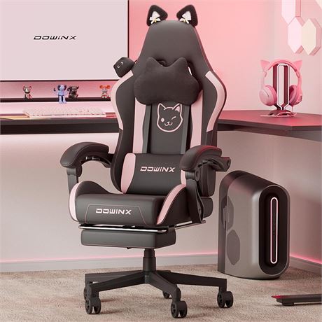 Dowinx Gaming Chair Cute with Cat Ears and Massage Lumbar Support, Ergonomic