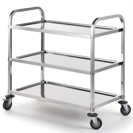 CURTA Stainless Steel Serving Trolley, 38" L x 20" W x 37" H 3 Tiered Shelf