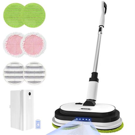 Cordless Electric Mop, Floor Cleaner with LED Headlight & Water Sprayer, Up to