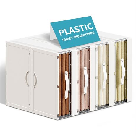 Plastic Bed Sheet Organizers and Storage 4 Pack Sheet Set Storage Organizer,