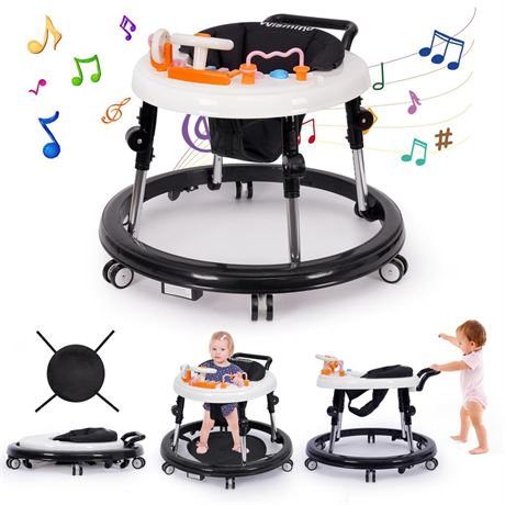 Music and Lights Baby Walker Foldable with 9 Adjustable Heights, Baby Walker
