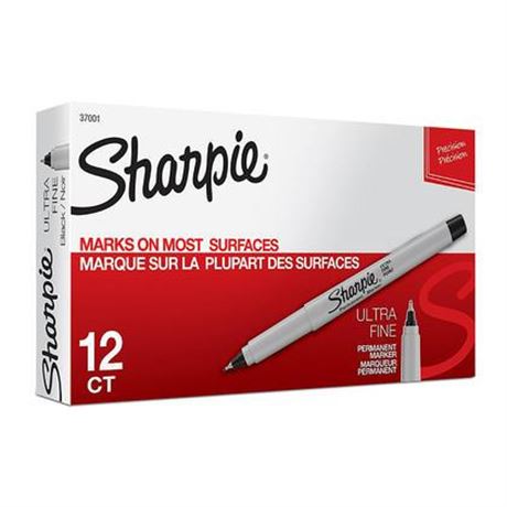 Sharpie Permanent Markers  Ultra Fine Point  Black  Dozen